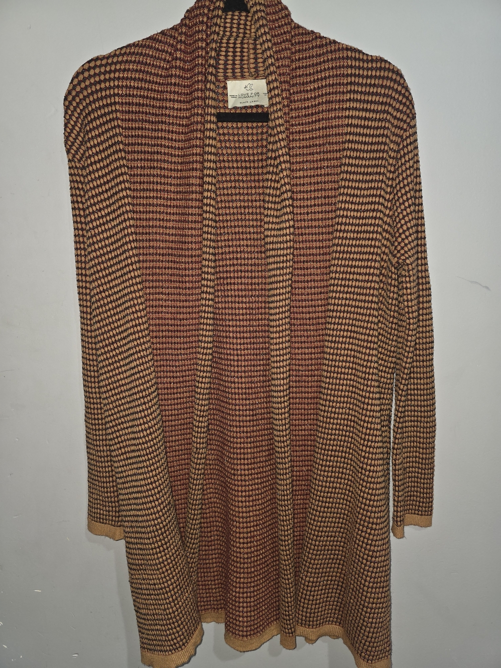 Love For Humanity Cozy Open-Front Knee Length Knit Cardigan - Rust & Mustard